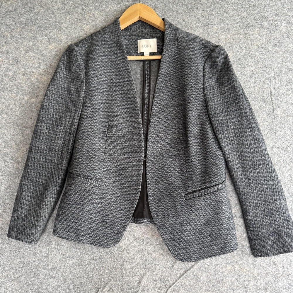 LOFT Women's Gray Herringbone Collarless Blazer